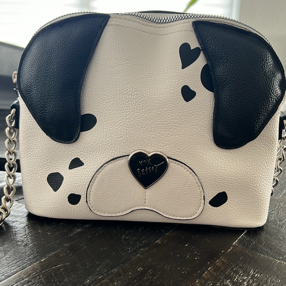 Betsey Johnson Dalmatian Black/White Faux Pebble Leather Crossbody Handbag Purse